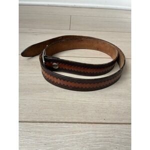 Mens Vintage Brown Tooled Leather Belt Embossed Western Pattern 46 Inch